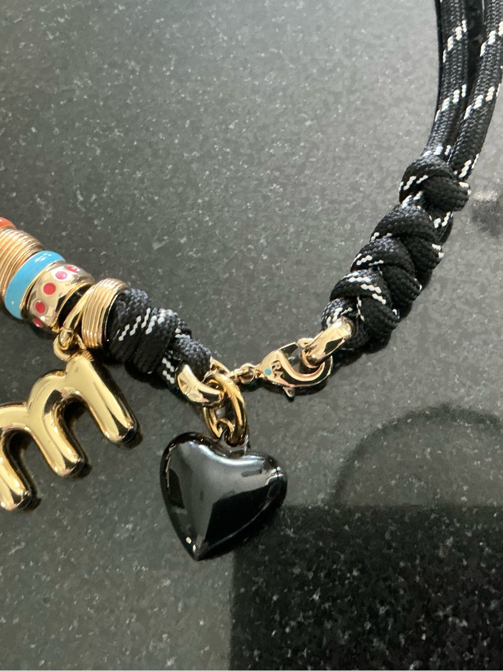 Roxanne Assoulin The Super Size Happy Cord Necklace with black puffy heart & “m” - Picture 3 of 4